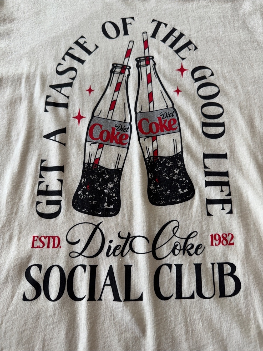 Diet Coke Social Club Graphic Tee - Cream with Red & Black Print - Picture 4 of 6